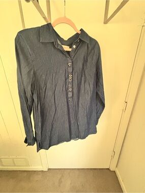 LOFT Dark Blue Denim-Style Collared Pullover